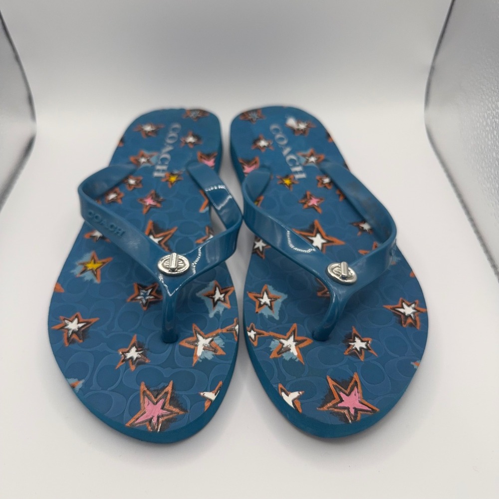 Coach Blue Star Print Signature Logo Flip Flop Sandals Womens Size 5-6